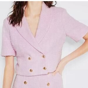 Express Womens Pink Double-Breasted Tweed Cropped Blazer Jacket L NWT Elle Woods